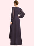 Anahi A-line V-Neck Asymmetrical Chiffon Mother of the Bride Dress With Beading Cascading Ruffles Sequins STIP0021893