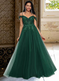 Aleena A-line Off the Shoulder Floor-Length Tulle Prom Dresses With Appliques Lace Sequins STIP0022231