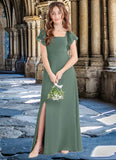 Tara A-Line Bow Chiffon Floor-Length Junior Bridesmaid Dress Eucalyptus STIP0022847