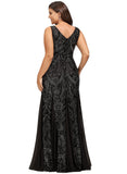 Aria Trumpet/Mermaid V-Neck Floor-Length Chiffon Sequin Evening Dress STIP0020862