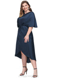 Catherine Sheath/Column One Shoulder Tea-Length Silky Satin Cocktail Dress STIP0020834