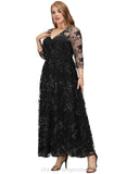 Fernanda A-line V-Neck Ankle-Length Lace Sequin Cocktail Dress STIP0020829