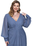 Jamiya Sheath/Column V-Neck Tea-Length Chiffon Cocktail Dress With Cascading Ruffles STIP0020824