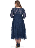 Hope A-line Boat Neck Illusion Tea-Length Chiffon Lace Cocktail Dress With Sequins STIP0020846