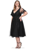Ariana A-line V-Neck Knee-Length Lace Tulle Cocktail Dress With Sequins STIP0020878
