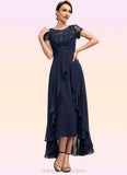 Luna A-Line Scoop Neck Asymmetrical Chiffon Lace Mother of the Bride Dress With Sequins Bow(s) Cascading Ruffles STI126P0014530