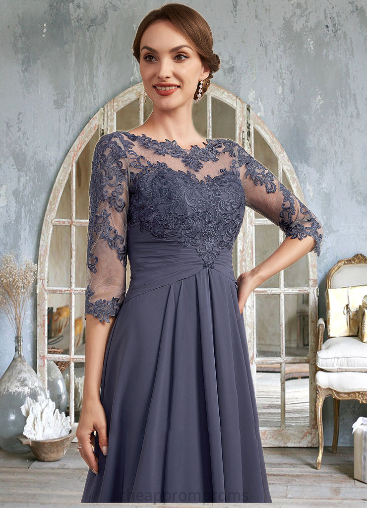 Hazel A-Line Scoop Neck Asymmetrical Chiffon Lace Mother of the Bride Dress With Ruffle STI126P0014531