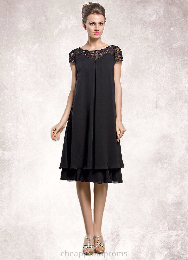 Alison Empire Scoop Neck Knee-Length Chiffon Mother of the Bride Dress With Beading Sequins STI126P0014537