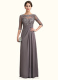 Aria A-Line Scoop Neck Floor-Length Chiffon Lace Mother of the Bride Dress With Beading Sequins STI126P0014546