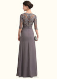 Aria A-Line Scoop Neck Floor-Length Chiffon Lace Mother of the Bride Dress With Beading Sequins STI126P0014546
