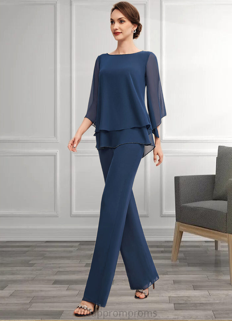 Tricia Jumpsuit/Pantsuit Scoop Neck Floor-Length Chiffon Mother of the Bride Dress With Beading STI126P0014548