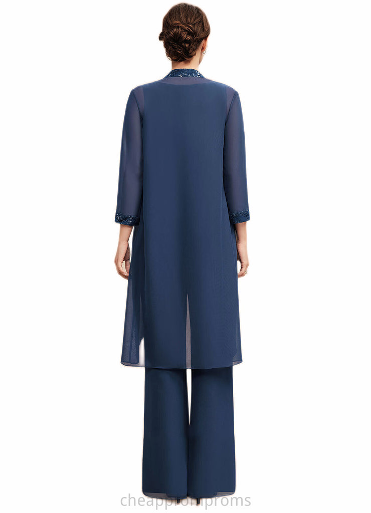 Sylvia Jumpsuit/Pantsuit Scoop Neck Floor-Length Chiffon Lace Mother of the Bride Dress With Sequins STI126P0014567