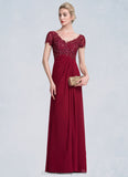 Elizabeth A-Line V-neck Floor-Length Chiffon Lace Mother of the Bride Dress With Ruffle Beading STI126P0014569