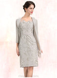 Jeanie Sheath/Column V-neck Knee-Length Lace Mother of the Bride Dress STI126P0014570
