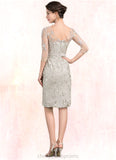 Jeanie Sheath/Column V-neck Knee-Length Lace Mother of the Bride Dress STI126P0014570