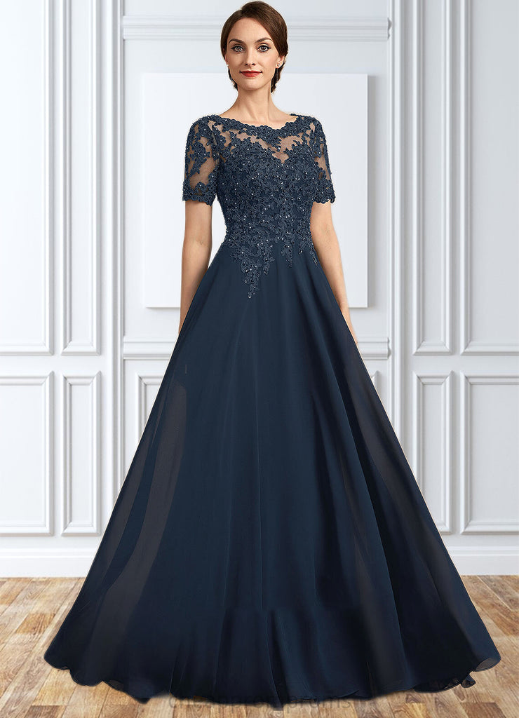 Nadia A-Line Scoop Neck Floor-Length Chiffon Lace Mother of the Bride Dress With Beading Sequins STI126P0014577