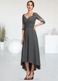 Bella A-Line Sweetheart Asymmetrical Chiffon Lace Mother of the Bride Dress With Beading Sequins STI126P0014579