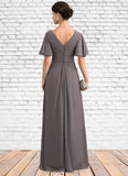Janey A-Line V-neck Floor-Length Chiffon Mother of the Bride Dress With Ruffle STI126P0014581