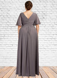 Janey A-Line V-neck Floor-Length Chiffon Mother of the Bride Dress With Ruffle STI126P0014581