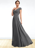 Princess A-Line V-neck Floor-Length Chiffon Mother of the Bride Dress With Ruffle Lace Beading Sequins STI126P0014582