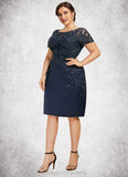 Addyson Sheath/Column Scoop Neck Knee-Length Satin Lace Mother of the Bride Dress With Sequins STI126P0014586