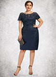 Addyson Sheath/Column Scoop Neck Knee-Length Satin Lace Mother of the Bride Dress With Sequins STI126P0014586
