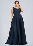 Paisley A-Line Square Neckline Floor-Length Chiffon Lace Mother of the Bride Dress With Sequins STI126P0014587