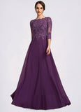 Keely A-Line Scoop Neck Floor-Length Chiffon Lace Mother of the Bride Dress With Sequins STI126P0014590