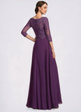 Keely A-Line Scoop Neck Floor-Length Chiffon Lace Mother of the Bride Dress With Sequins STI126P0014590