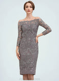 Mayra Sheath/Column Off-the-Shoulder Knee-Length Lace Mother of the Bride Dress STI126P0014595