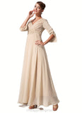 Lea Empire V-neck Floor-Length Chiffon Mother of the Bride Dress With Ruffle Beading STI126P0014597