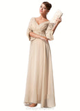 Lea Empire V-neck Floor-Length Chiffon Mother of the Bride Dress With Ruffle Beading STI126P0014597