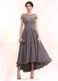 Marilyn A-Line Scoop Neck Asymmetrical Chiffon Lace Mother of the Bride Dress With Beading Sequins STI126P0014599