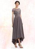 Marilyn A-Line Scoop Neck Asymmetrical Chiffon Lace Mother of the Bride Dress With Beading Sequins STI126P0014599