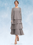Kaylee A-Line Scoop Neck Tea-Length Chiffon Mother of the Bride Dress With Cascading Ruffles STI126P0014603