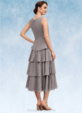 Kaylee A-Line Scoop Neck Tea-Length Chiffon Mother of the Bride Dress With Cascading Ruffles STI126P0014603