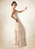 Aryana A-Line One-Shoulder Sweep Train Chiffon Mother of the Bride Dress With Beading Cascading Ruffles STI126P0014610