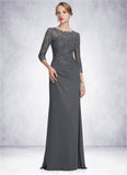 Joslyn Sheath/Column Scoop Neck Floor-Length Chiffon Lace Mother of the Bride Dress With Ruffle STI126P0014611