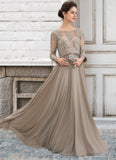Avery A-Line Scoop Neck Floor-Length Chiffon Lace Mother of the Bride Dress With Sequins STI126P0014612