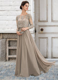 Avery A-Line Scoop Neck Floor-Length Chiffon Lace Mother of the Bride Dress With Sequins STI126P0014612