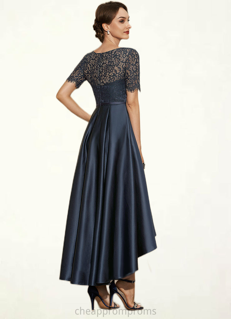 Tanya A-Line Scoop Neck Asymmetrical Satin Lace Mother of the Bride Dress With Pockets STI126P0014613