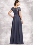 Josephine A-line V-Neck Floor-Length Chiffon Lace Mother of the Bride Dress With Beading Sequins STI126P0014614