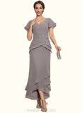 Elisa Sheath/Column V-neck Asymmetrical Chiffon Mother of the Bride Dress With Appliques Lace Cascading Ruffles STI126P0014617