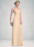 Brooklyn A-Line V-neck Floor-Length Chiffon Lace Mother of the Bride Dress With Split Front Cascading Ruffles STI126P0014619
