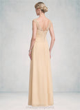 Brooklyn A-Line V-neck Floor-Length Chiffon Lace Mother of the Bride Dress With Split Front Cascading Ruffles STI126P0014619
