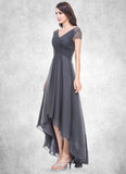 Maribel A-Line V-neck Asymmetrical Tulle Mother of the Bride Dress With Ruffle Beading Sequins STI126P0014620