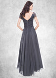 Maribel A-Line V-neck Asymmetrical Tulle Mother of the Bride Dress With Ruffle Beading Sequins STI126P0014620