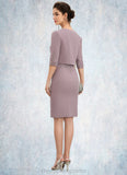 Ava Sheath/Column Scoop Neck Knee-Length Chiffon Lace Mother of the Bride Dress STI126P0014624