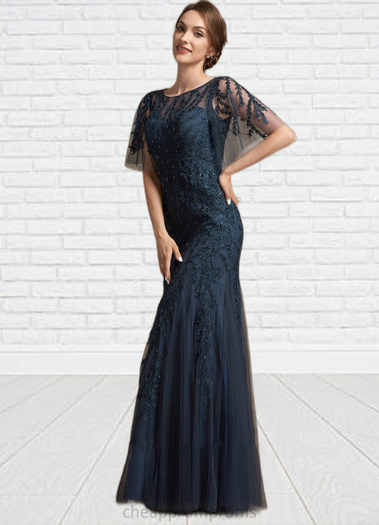 Harley Trumpet/Mermaid Scoop Neck Floor-Length Tulle Lace Mother of the Bride Dress With Sequins STI126P0014625