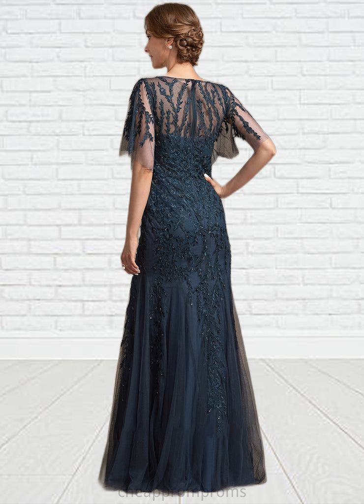 Harley Trumpet/Mermaid Scoop Neck Floor-Length Tulle Lace Mother of the Bride Dress With Sequins STI126P0014625